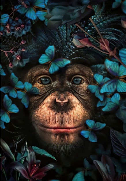 Baby Chimp Animal Flower Mural Poster