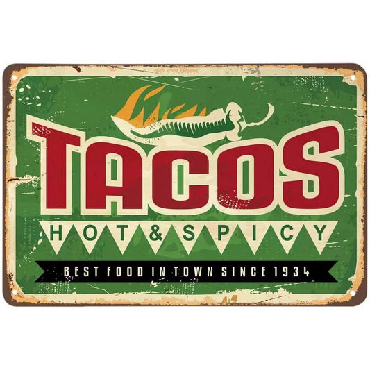 Tacos Hot and Spicy Retro Food Metal Sign Poster