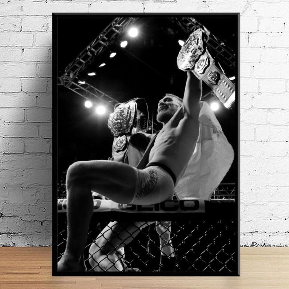 Conor McGregor Holding Up Two Belts UFC Poster