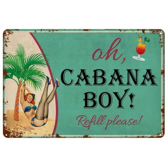 Retro Pin Up Girl Tropical Bar Decor Metal Sign Poster