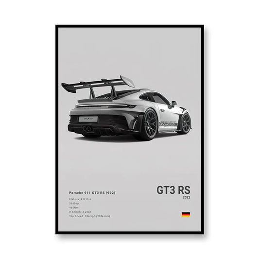 Porsche 911 GT3 RS (992) Minimalist Black and White Car Poster