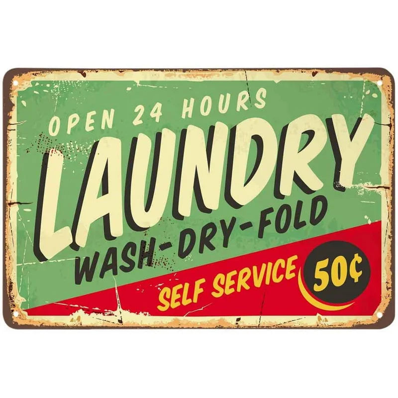 Open 24 Hours Retro Laundry Metal Sign Poster