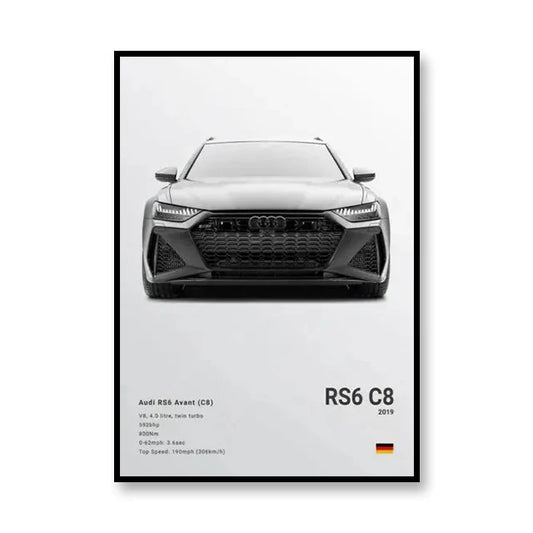 Audi RS6 C8 Minimalist Black and White Car Poster