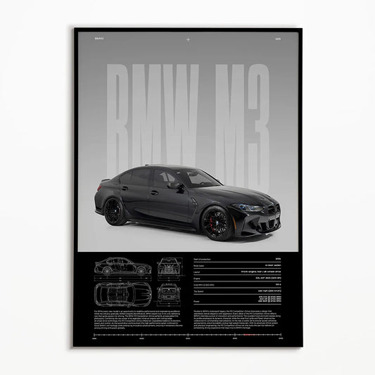 Black BMW M3 Car Poster