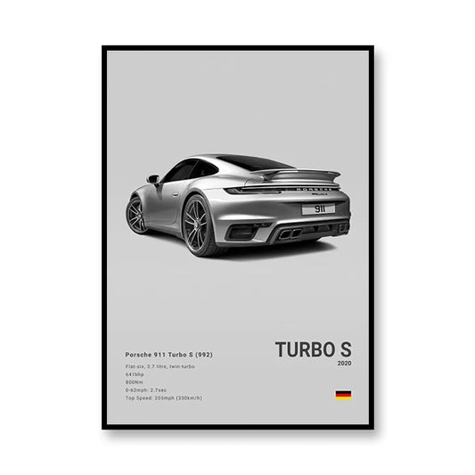 Porsche 911 Turbo S Minimalist Black and White Car Poster