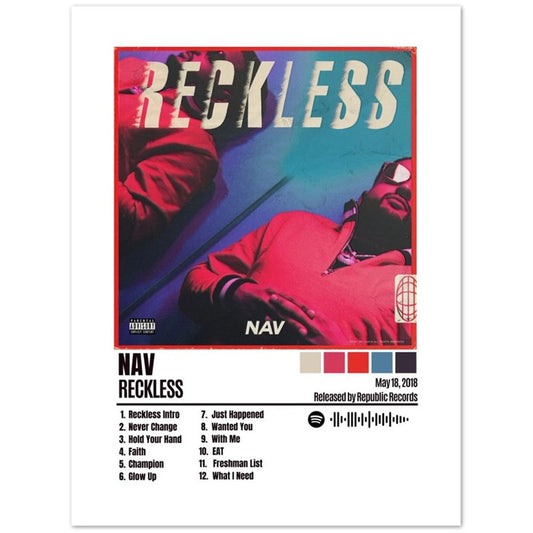 NAV Reckless Minimalist Album Cover Poster