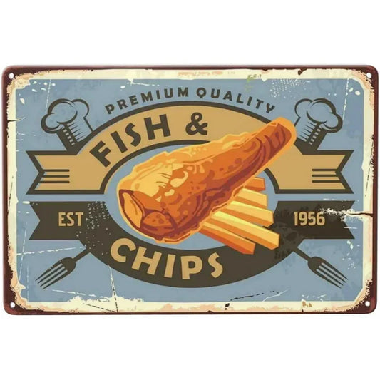 Fish and Chips Retro Diner Metal Sign Poster