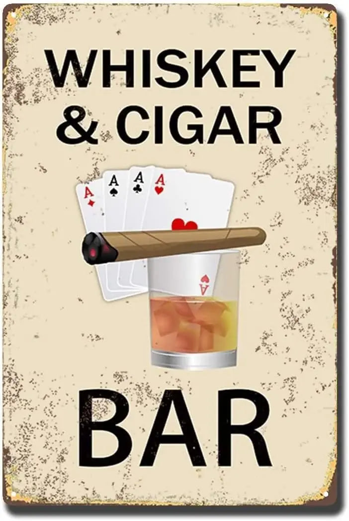 Whiskey and Cigar Bar Man Cave Cigar Metal Sign Poster