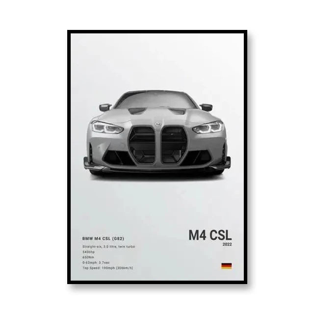 BMW M4 CSL Minimalist Black and White Car Poster