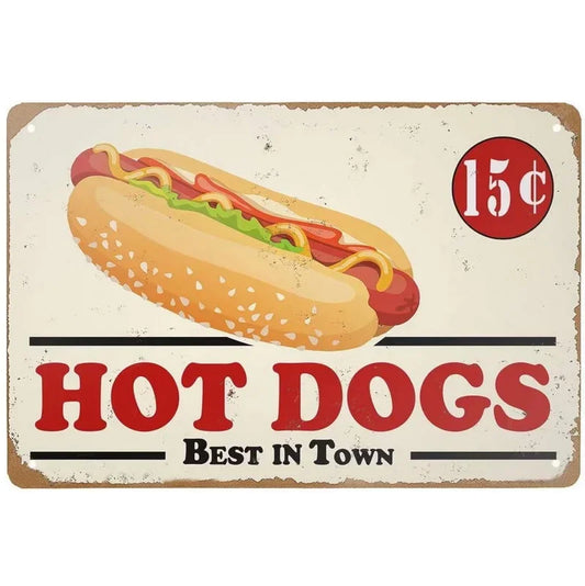 Hot Dogs Best In Town Retro Diner Metal Sign Poster