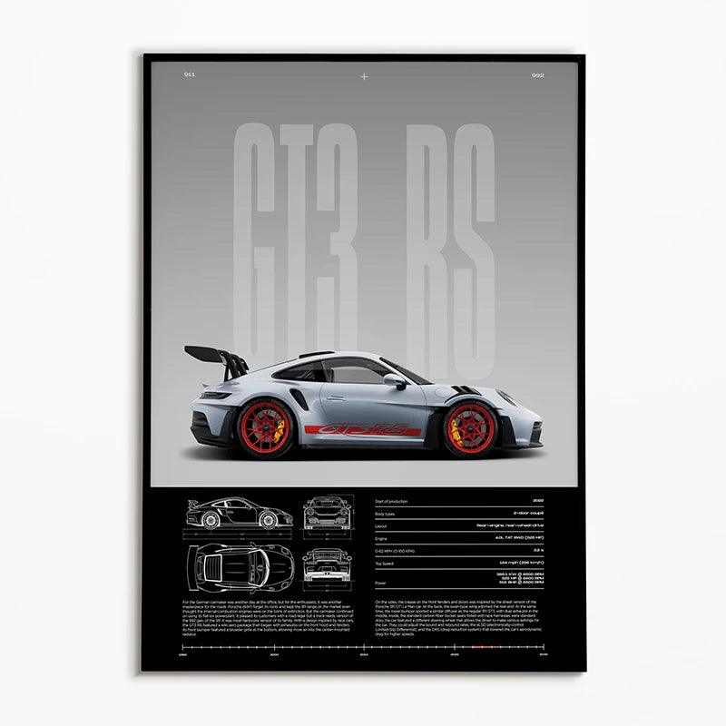White GT3 RS Porsche Car Poster