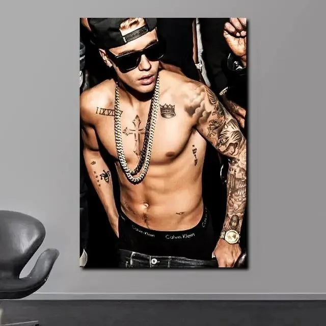 Justin Bieber Shirt Off With Sunglasses Poster