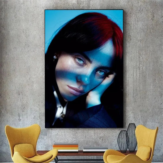 Billie Eilish Neon Blue Wall Art Poster