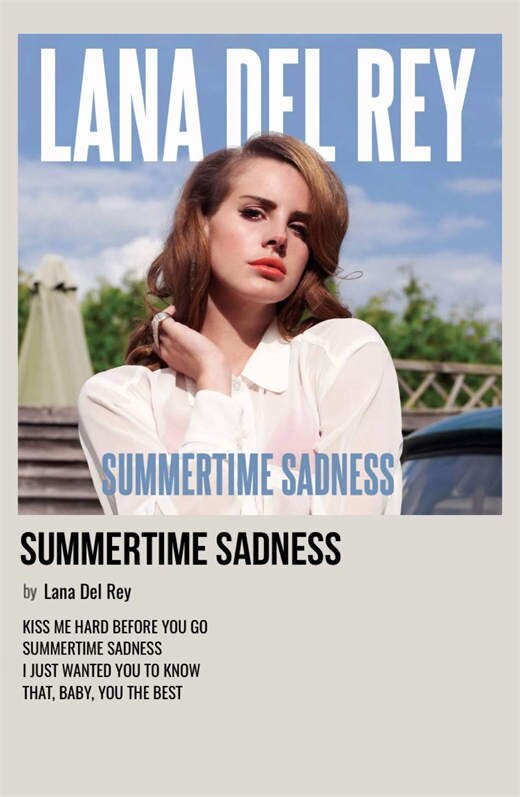 Lana Del Rey Summertime Sadness Song Lyric Minimalist Poster