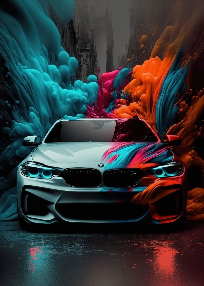 BMW White Super Car Futuristic Art Poster