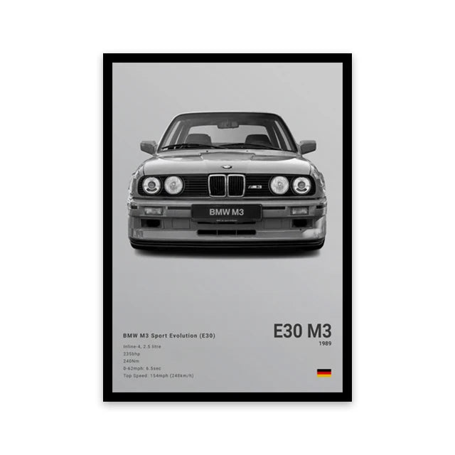 BMW M3 E30 Car Poster