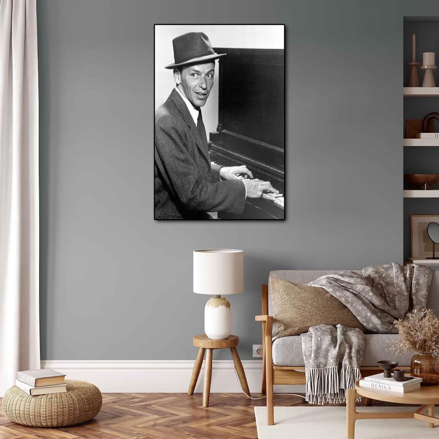 Frank Sinatra Black White Piano Poster