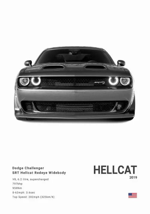 2019 Dodge Challenger SRT Hellcat Minimalist Car Poster