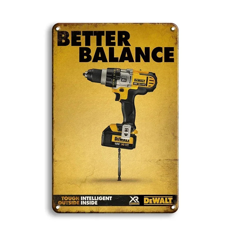 Dewalt Power Drills Rustic Man Cave Garage Metal Sign Poster