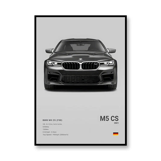 BMW M5 CS Minimalist Black and White Car Poster