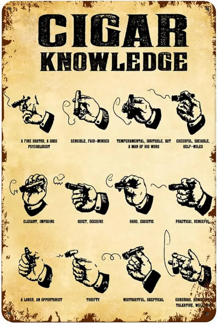Cigar Knowledge Hand Placement Man Cave Cigar Metal Sign Poster