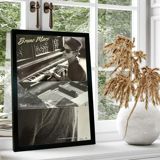 Bruno Mars Playing Piano Black and White Poster