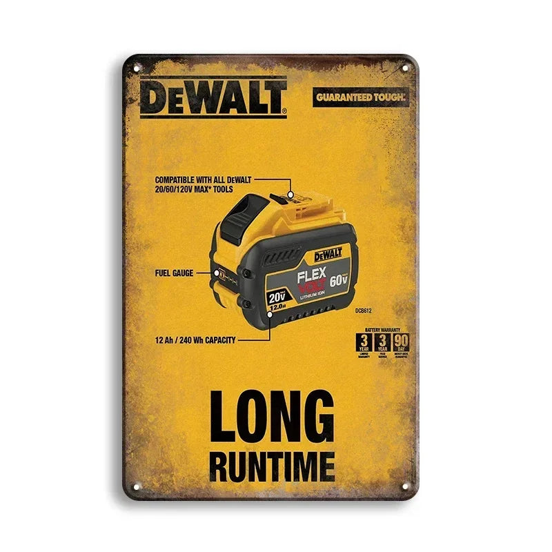 Dewalt Long Runtime Rustic Man Cave Garage Metal Sign Poster