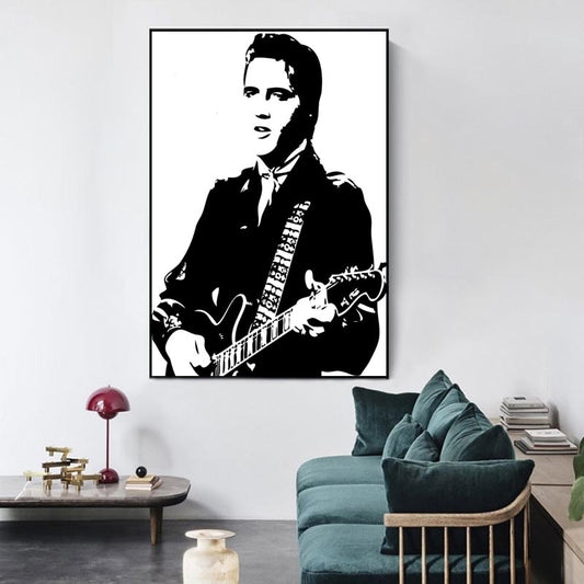 Elvis Presley Black White Minimalist Poster