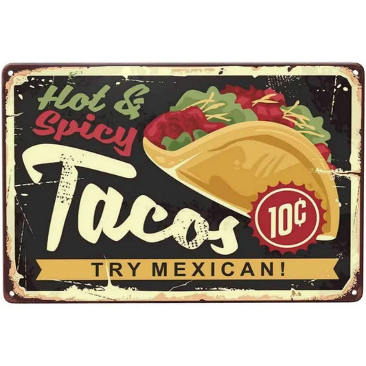 Tacos Retro Decor Metal Sign Poster