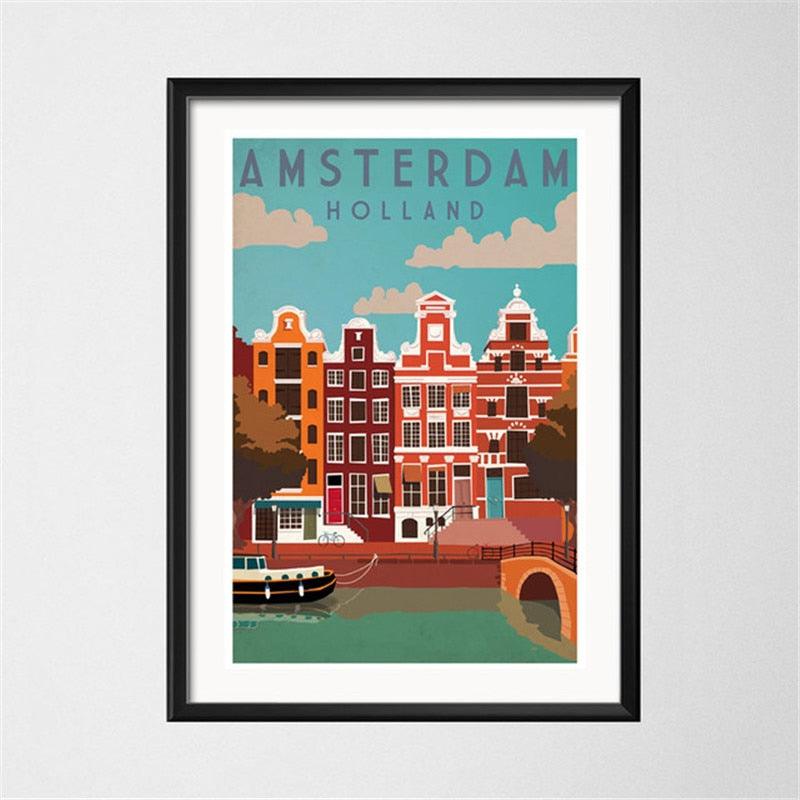 Amsterdam Holland Torensluis Brug Bridge Travel Canvas Poster - Aesthetic Wall Decor