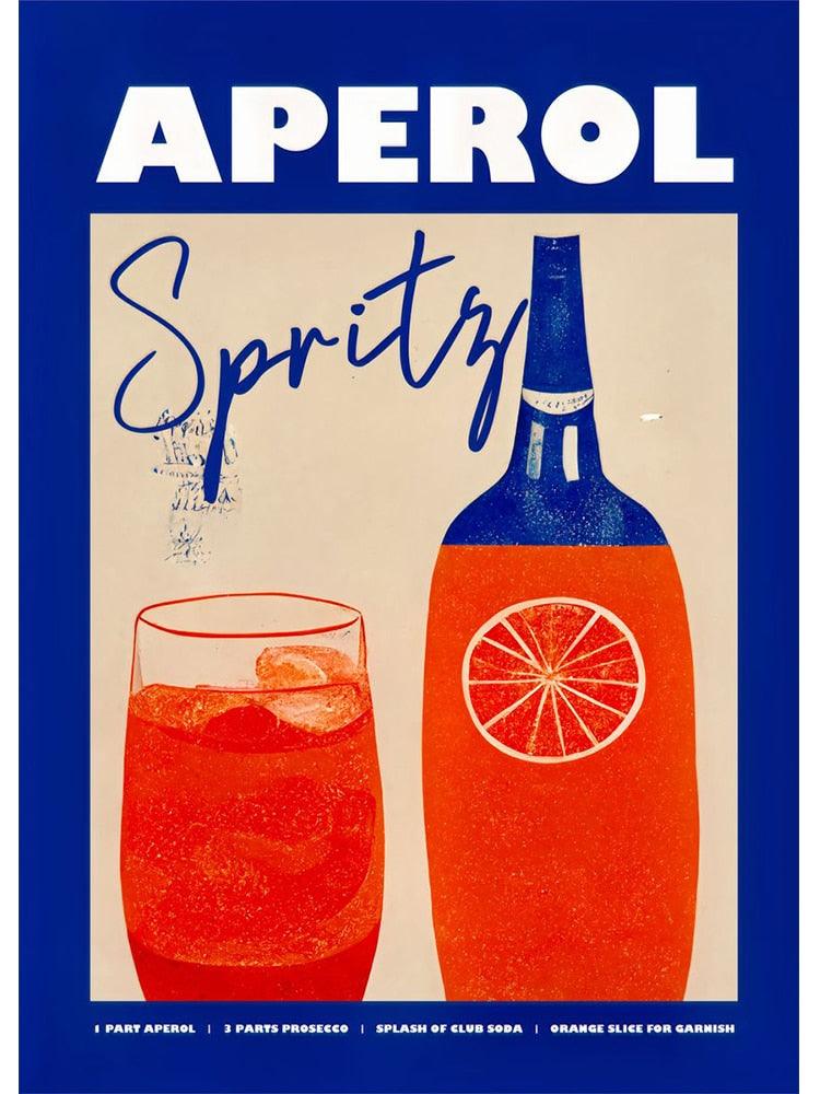 Aperol Spritz Cocktail Bar Orange Blue Poster - Aesthetic Wall Decor