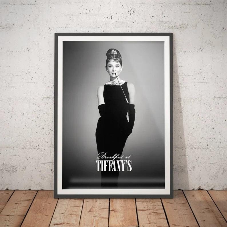 Audrey Hepburn Breakfast At Tiffany's Black And White Vintage Movie Poster - Aesthetic Wall Decor