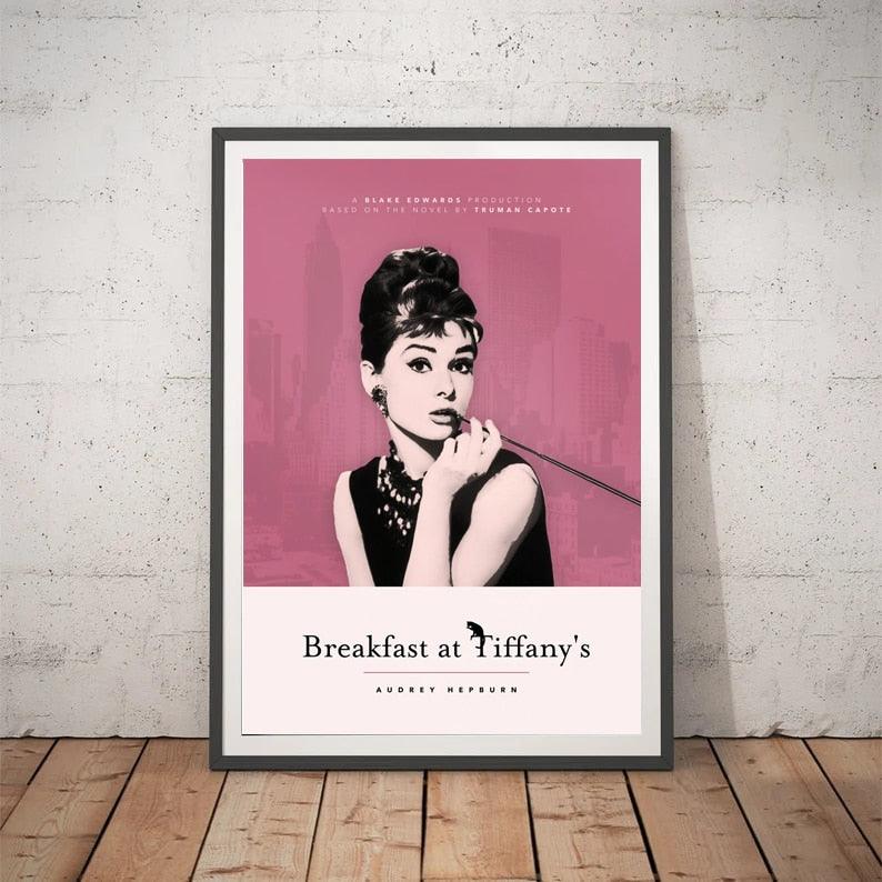 Audrey Hepburn Breakfast At Tiffany's Pink Vintage Movie Poster - Aesthetic Wall Decor