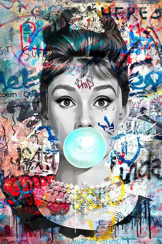 Audrey Hepburn Bubble Gum Graffiti Painting Poster - Aesthetic Wall Decor