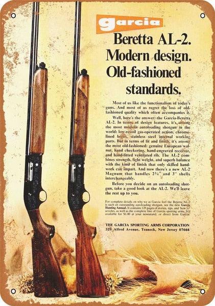 Beretta AL-2 Modern Design Vintage Shotgun Ad Metal Sign - Aesthetic Wall Decor