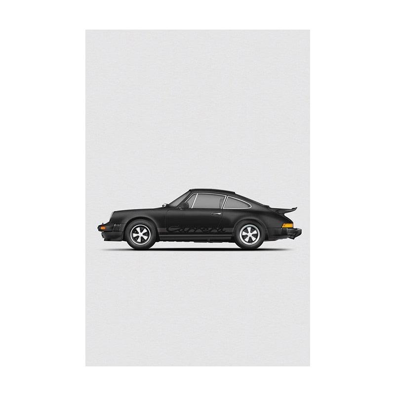 Black Porsche Car Minimalist Poster - Aesthetic Wall Decor
