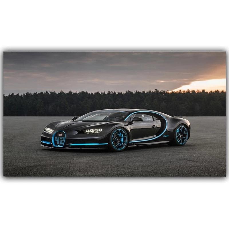 Blue and Black Bugatti Luxury Sports Car Poster - Aesthetic Wall Decor