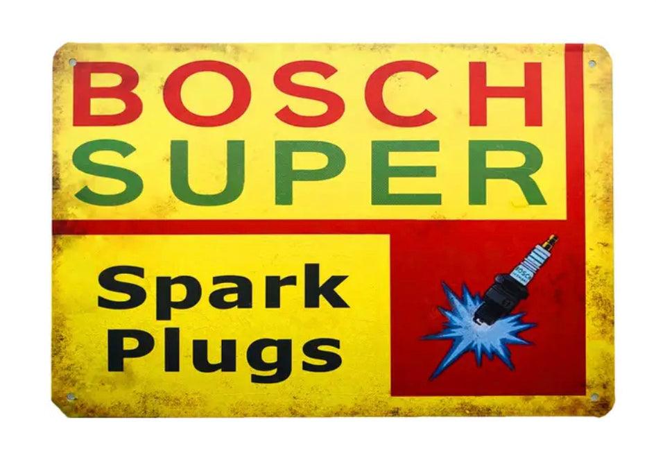 Bosch Super Spark Plugs Vintage Mechanic Shop Wall Art Metal Sign - Aesthetic Wall Decor