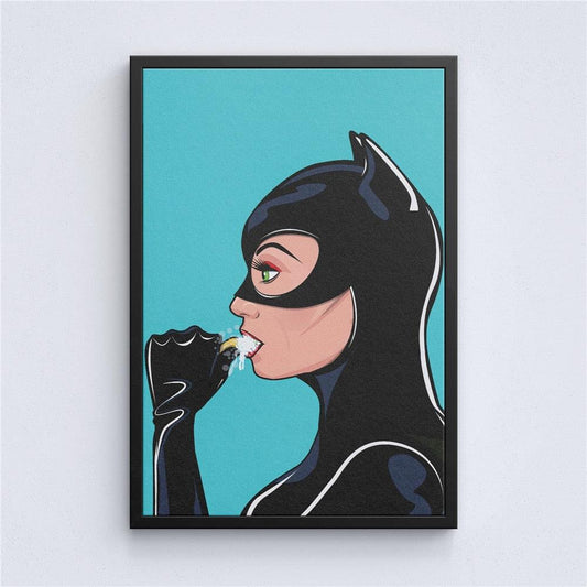 Cat Woman Superhero Tooth Brush Bathroom Poster - Aesthetic Wall Decor