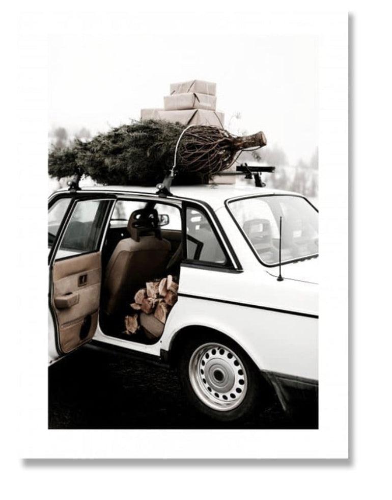 Christmas Tree on a Car With Presents on Top Aesthetic Print Poster - Aesthetic Wall Decor
