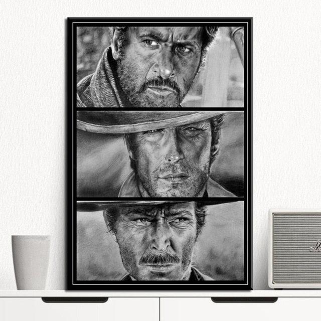 Clint Eastwood The Good The Bad and The Ugly Characters Black and White Western Wall Art Poster - Aesthetic Wall Decor