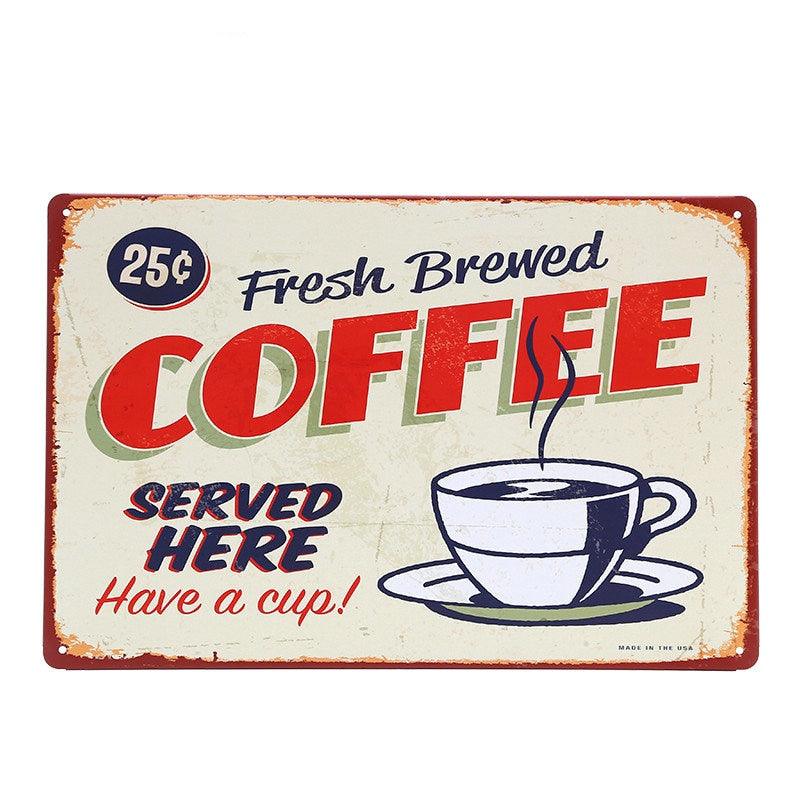 Coffee Fresh Brewed Coffee Served Here Diner Wall Art Metal Sign - Aesthetic Wall Decor