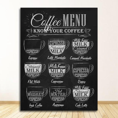 Coffee Menu Cafe Style Coffee Shop Wall Art Poster - Aesthetic Wall Decor