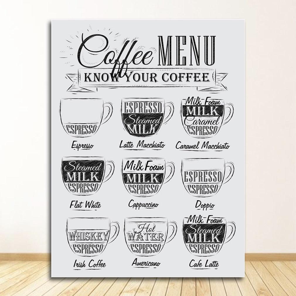Coffee Menu Cafe Style Coffee Shop Wall Art Poster - Aesthetic Wall Decor