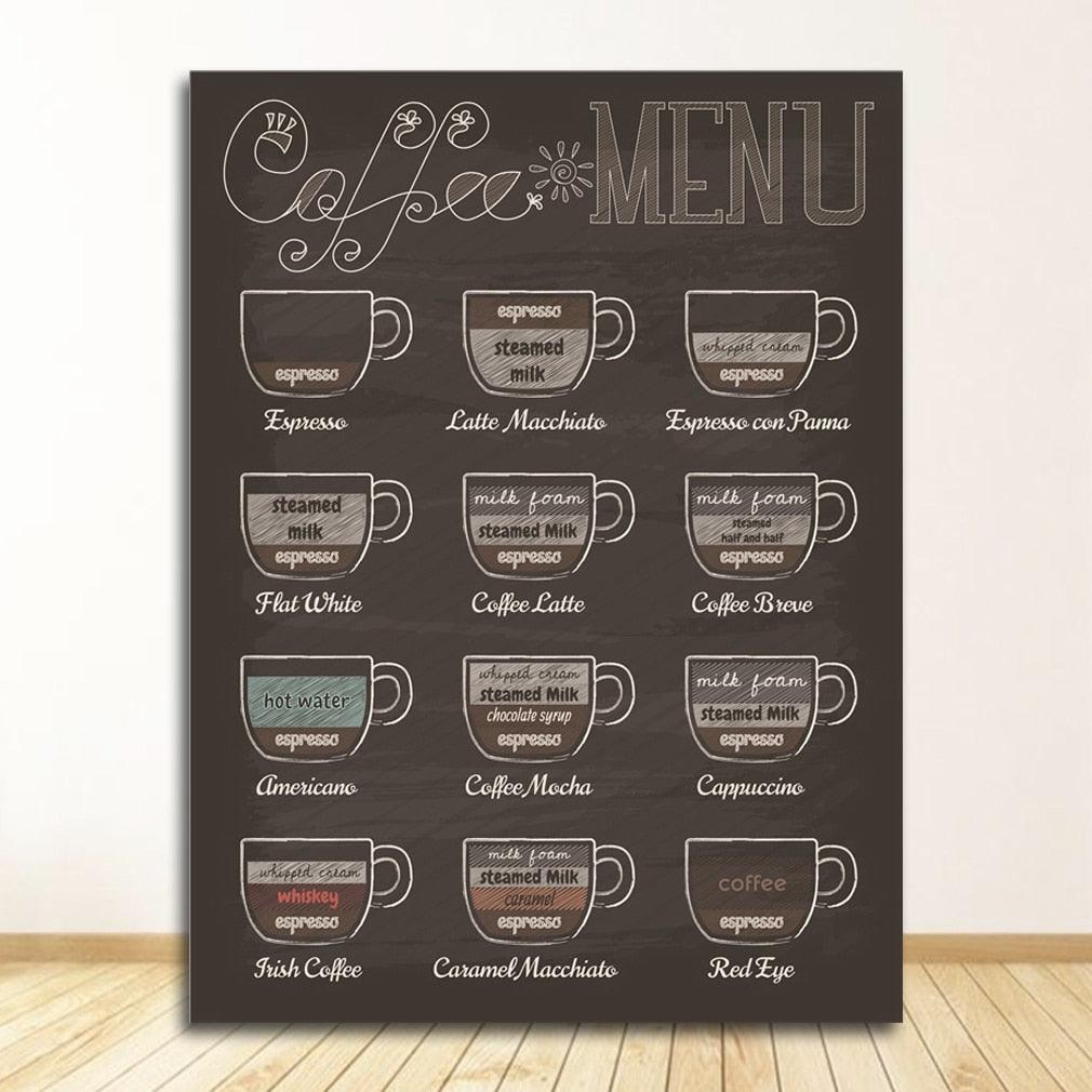 Coffee Menu Cafe Style Coffee Shop Wall Art Poster - Aesthetic Wall Decor