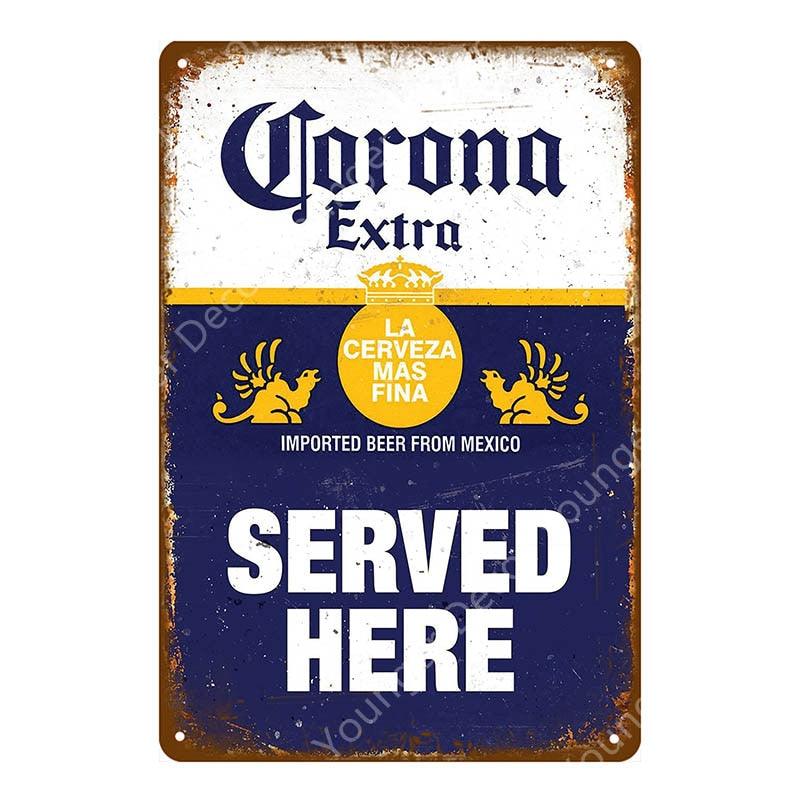 Corona Served Here Rustic Metal Bar Sign - Aesthetic Wall Decor