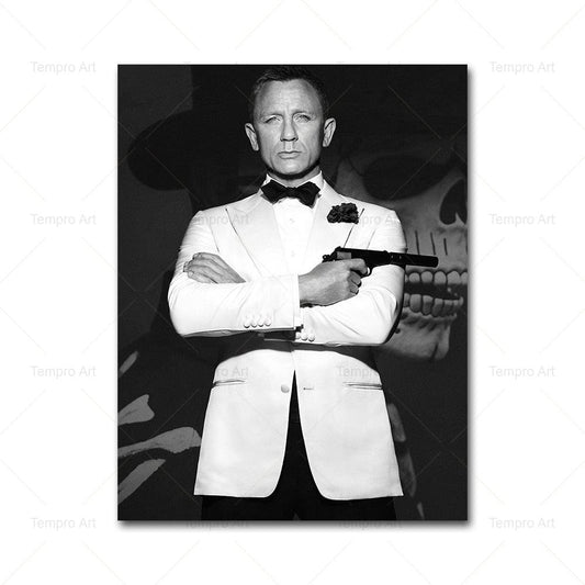 Daniel Craig James Bond Spectre White Tux Black and White Wall Art Poster - Aesthetic Wall Decor