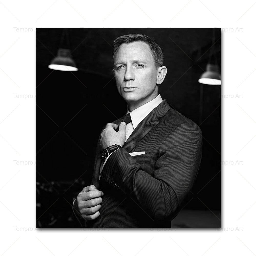 Daniel Craig James Bond Suit Tie Black and White Poster - Aesthetic Wall Decor