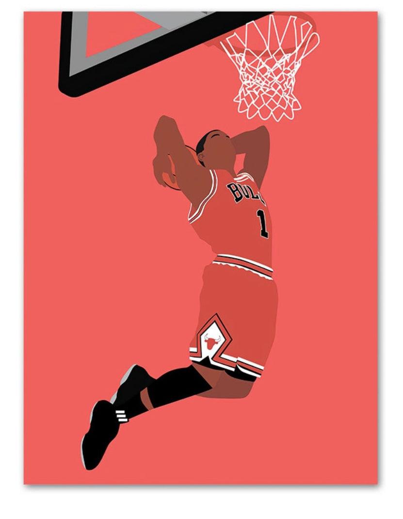 Derrick Rose Chicago Bulls Dunk NBA Wall Art Faceless Minimalist Poster - Aesthetic Wall Decor