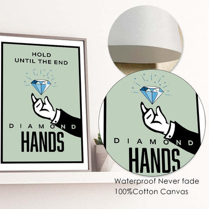 Diamond Hands Hold Until The End Monopoly Style Motivational Entrepreneur Wall Art Poster - Aesthetic Wall Decor
